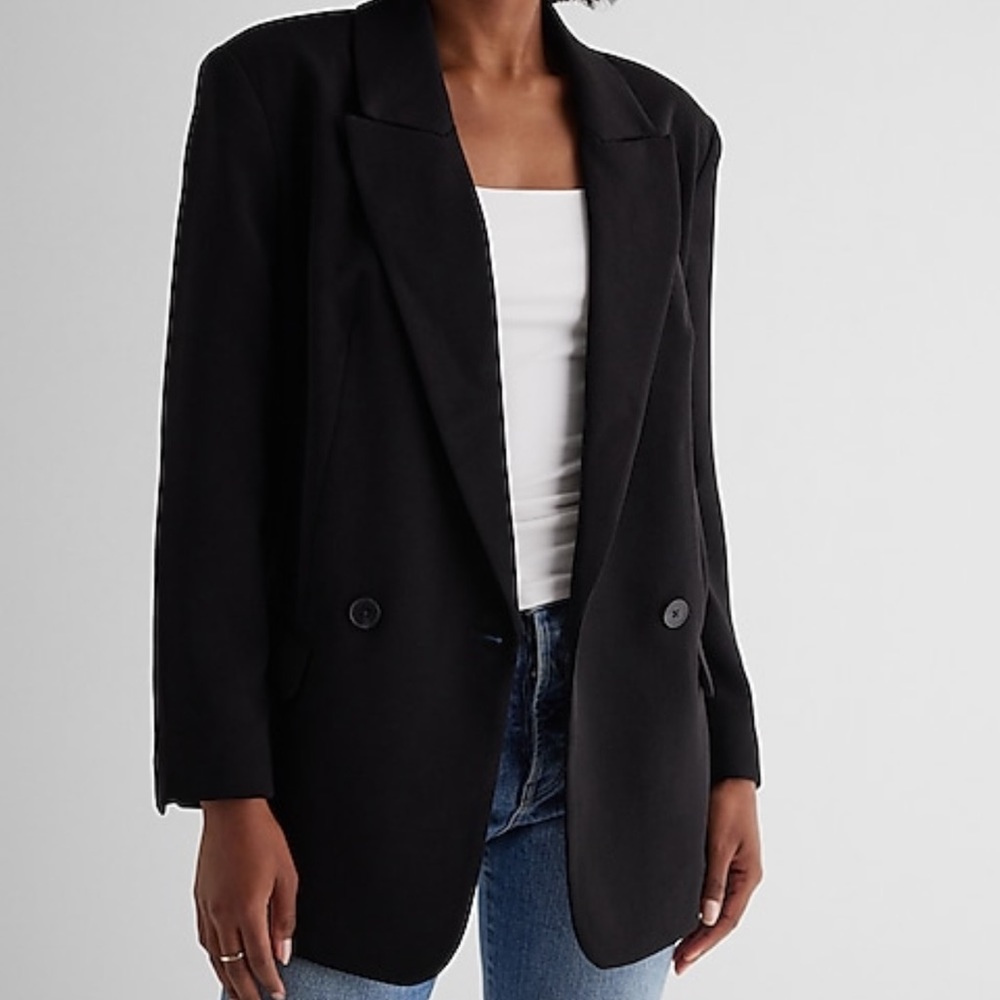Express Oversized Blazer Black with Buttons XS Cute Classy Business Dress